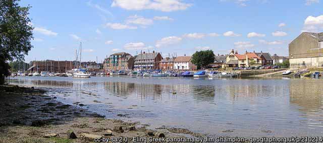 Eling Creek with the Tide Mill on the left and the warehouses of Eling Wharf on the right