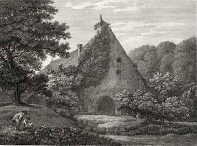 Beaulieu - an 1800 view of the parish church seen from the direction of the Abbey ruins
