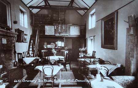 Hatchet Mill's Granary Tea Room interior shown on a post-war postcard published by E. A. Sweetman and Sons