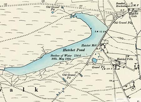 Hatchet Pond and Hatchet Mill shown on the 1898 Ordnance Survey map
