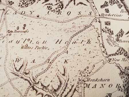The site of Hatchet Pond shown on Thomas Milne's 1791 map