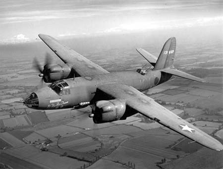 A B-26B bomber in flight (Image courtesy of the US Air Force)