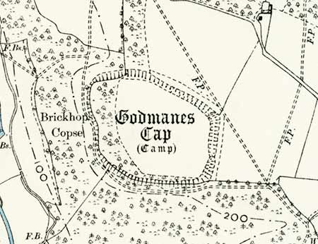 Frankenbury Iron Age hillfort was shown as Godmanes Cap on the Ordnance Survey 1898, 6 inches to the mile map