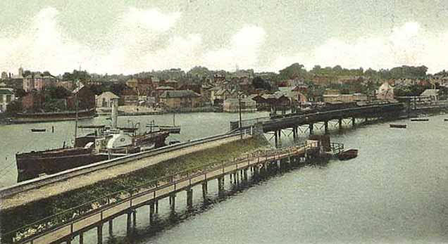 Lymington - another view of the bridge and town, this from an early 20th century postcard