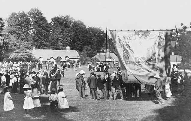 Lyndhurst - a 1905 parade at Swan Green. (The text on the banner begins with the words 'We only ask for justice')