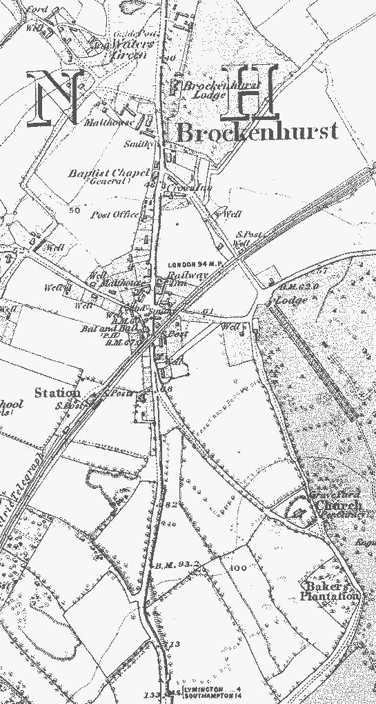 Brockenhurst station and church - 1870s map