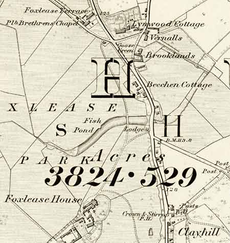 Marked on the 1871 Ordnance Survey map are the Plymouth Brethren Chapel and Foxlease Terrace, together with the old road leading from Chapel Lane across the Foxlease 'Fish Pond' and on to Foxlease House