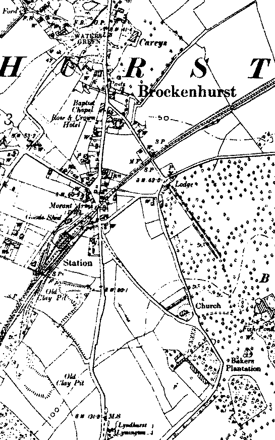 Brockenhurst station and church - 1898 map