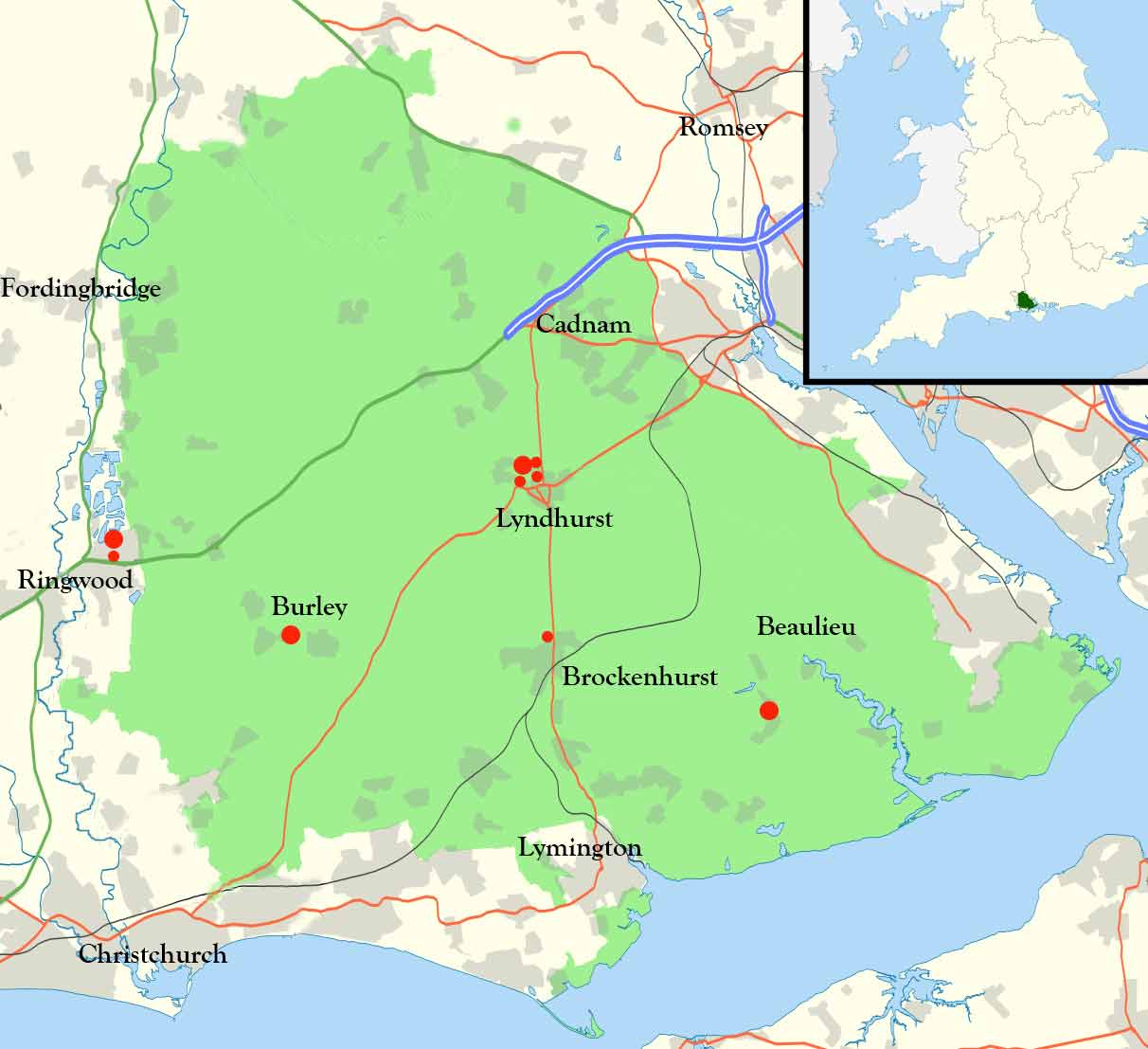 New Forest map showing B and Bs